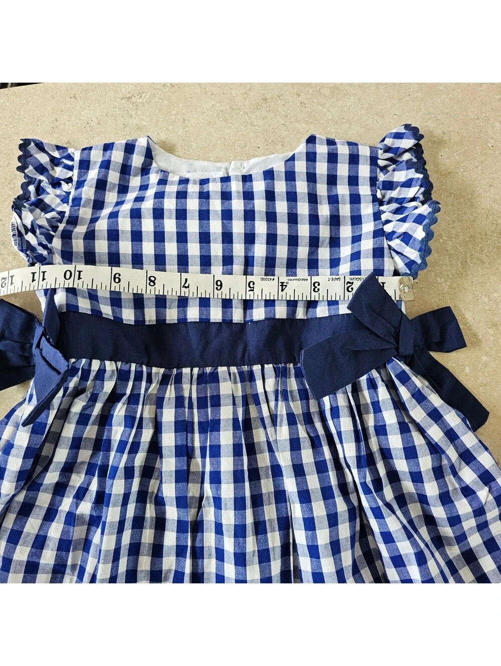 Lili Cactus Girls Blue and White Gingham Dress with Navy Bow Accents Size 4T
